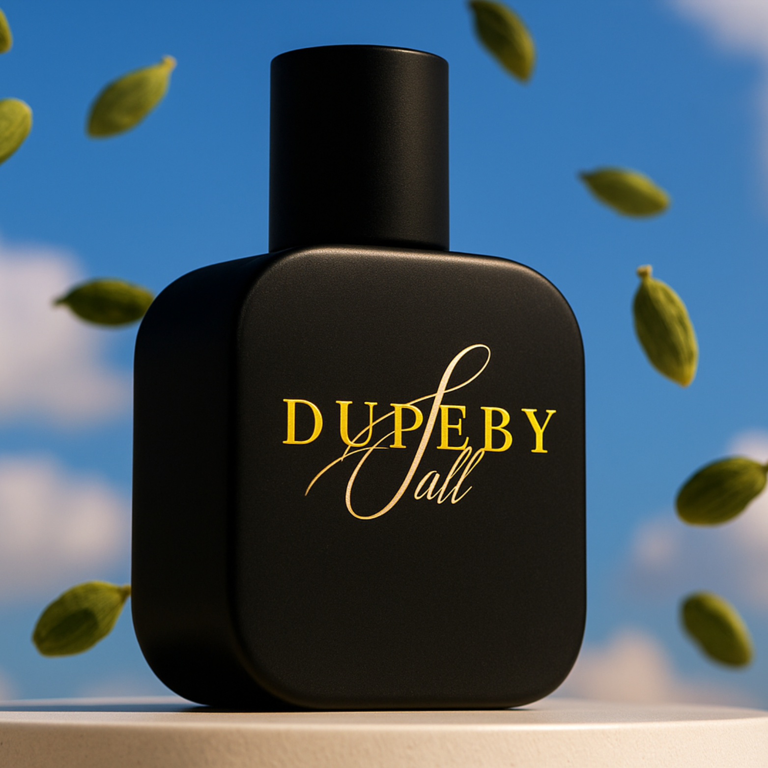 Elegant gold perfume bottle with intricate design on a black velvet background