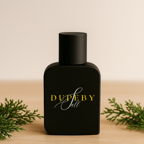 Minimalist black and white perfume bottle on a clean white background with soft shadows